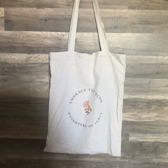 Daughters of India Boho Cream Cotton Tote Bag With Logo - Picture 3 of 4